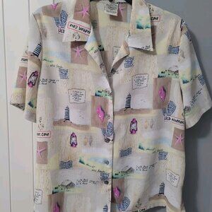 Beach Shirt Collared 90s Vintage Allison Daley 12 P New England ocean cape